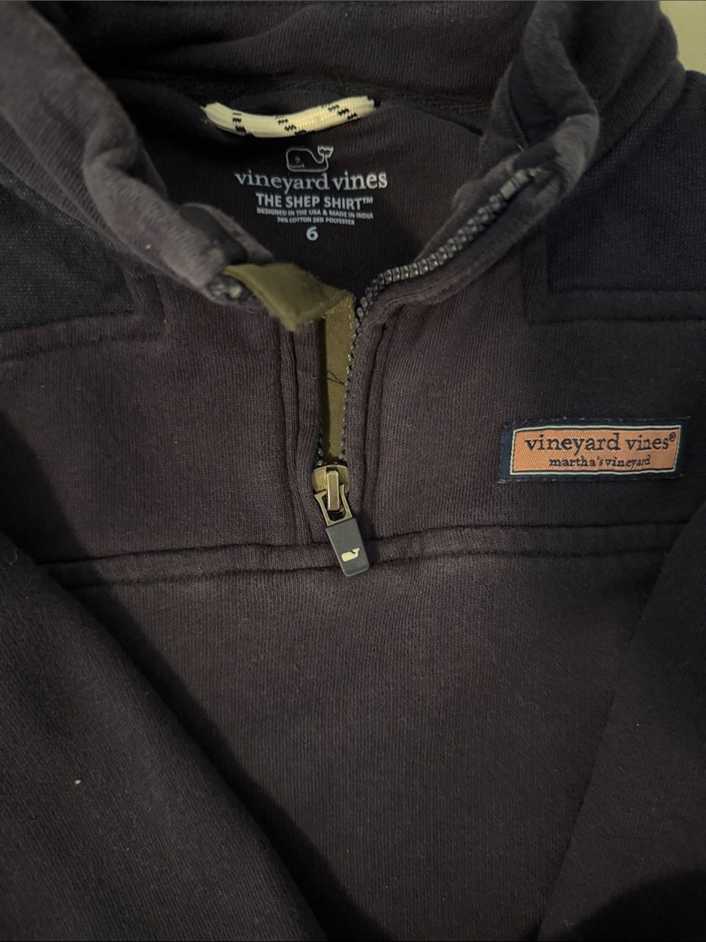 Vineyard Vines Navy Half-Zip Pullover with Whale Zip Pull (THE SHEP SHIRT)